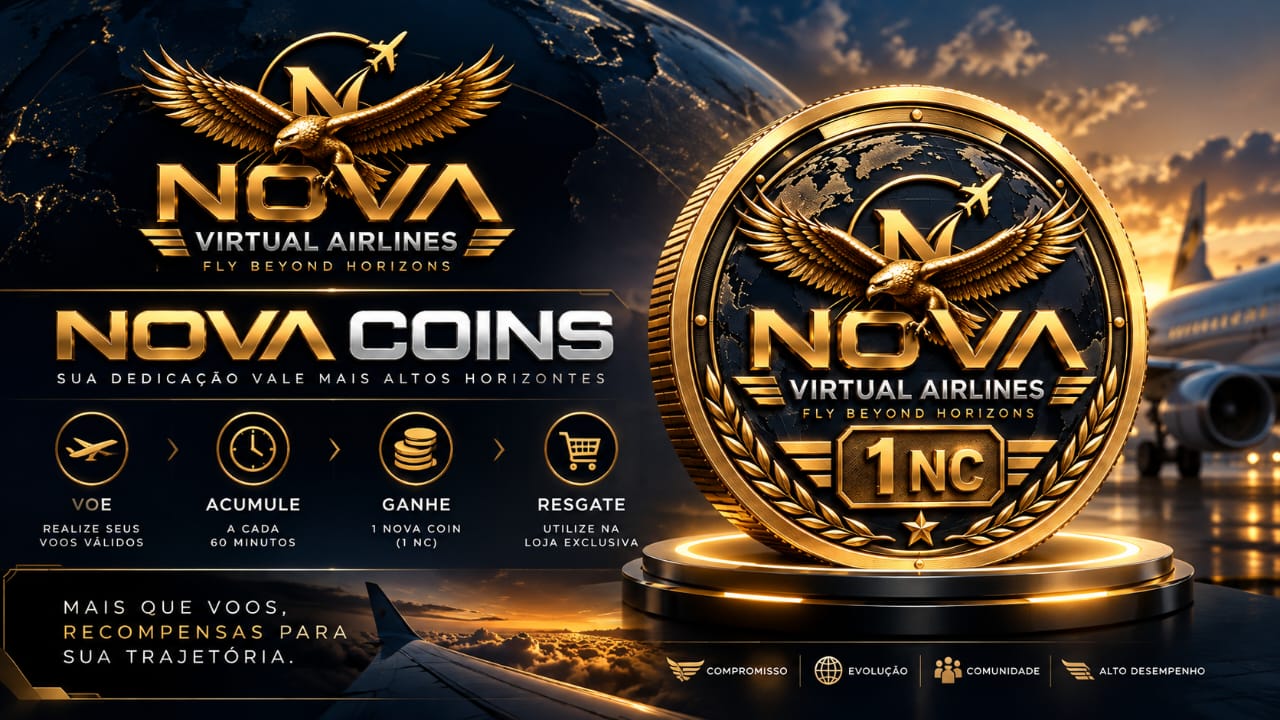 Nova Coins — voe, acumule, ganhe e resgate na loja exclusiva